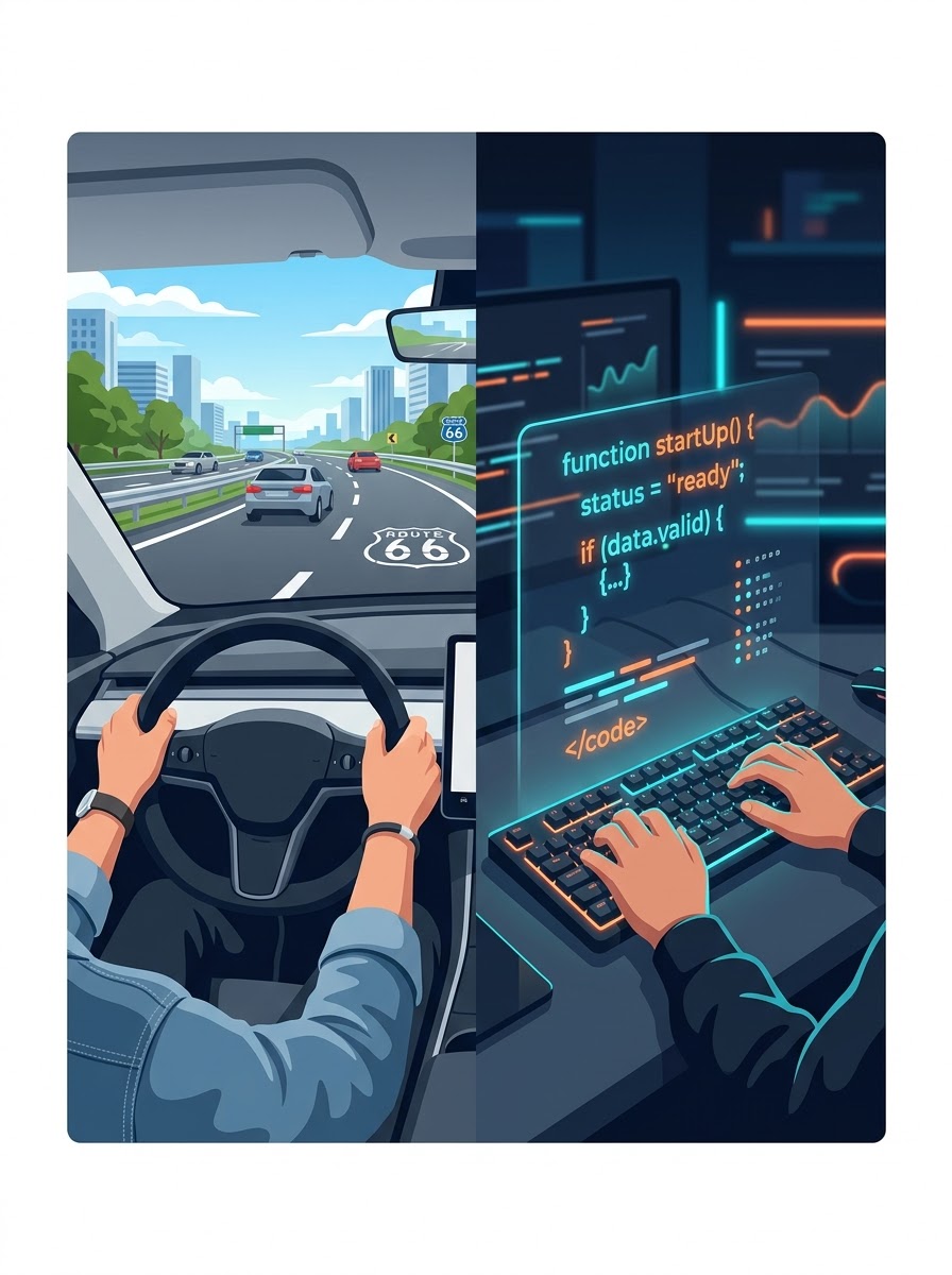 开车与编程的视觉化对比